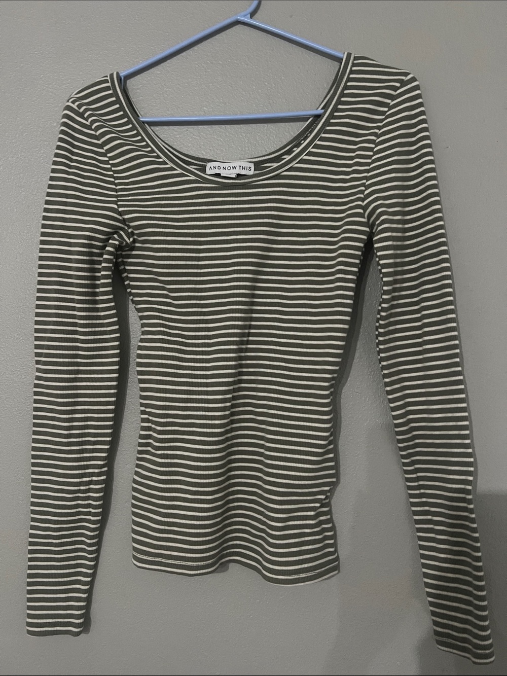 And Now This Olive & White Striped Long Sleeve Scoop Neck Top